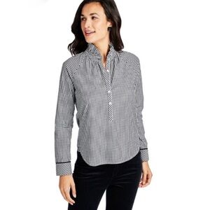 Vineyard Vines Gingham Black/White Ruffle Neck Popover Top